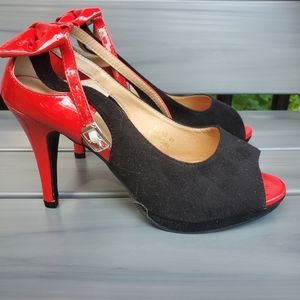 Get More Beauty Black faux suede,Red patent Stiletto